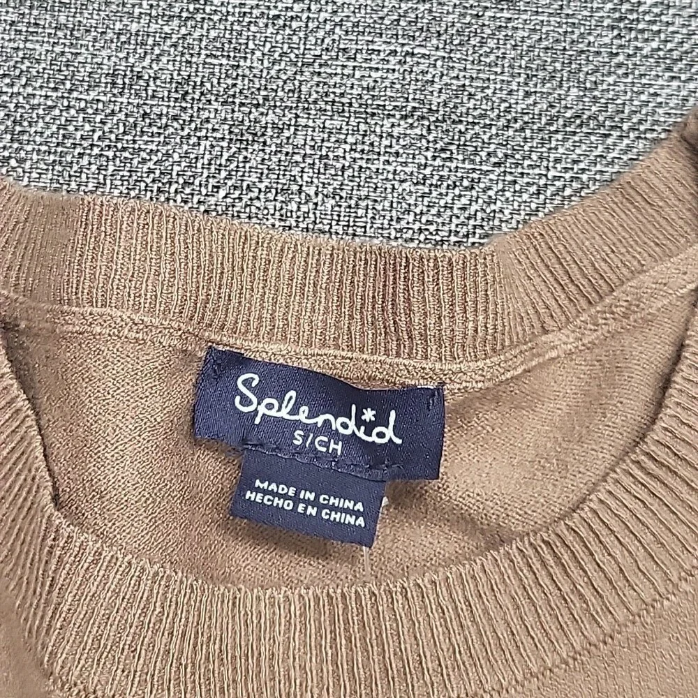 Splendid Taupe Boxy Short Sleeve Knit Top